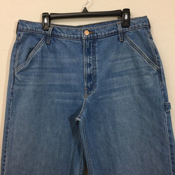 Mother Jean Womens The Fun Dip Utility Puddle Wide Leg Size 32 Cut off hem Blue - Picture 4 of 16